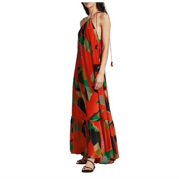 NWT $265 Farm Rio Heliconia One-Shoulder Palm Maxi Dress in size Large! - Picture 3 of 7